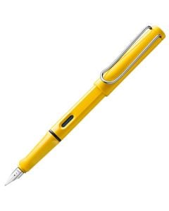 The LAMY yellow fountain pen in the Safari collection has a shiny plastic body.
