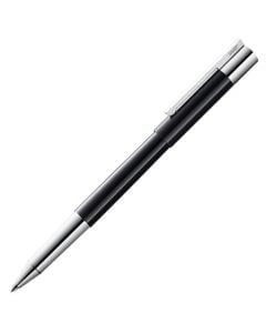 The LAMY black rollerball pen in the Scala collection has chrome-plated trim.