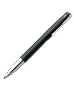 The LAMY black steel rollerball pen in the Studio collection has a flexible propeller shaped clip.