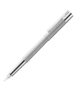 The LAMY, Scala, Brushed Stainless Steel Fountain Pen with linished steel finish, polished steel nib and LAMY engraving.