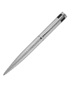 This Hugo Boss Chrome Loop Diamond Ballpoint Pen has an intricate pattern with polished chrome accents.
