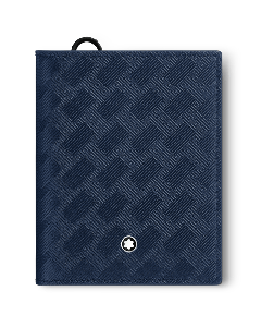 Montblanc's Extreme 3.0 6CC Compact Wallet in Ink Blue has the snowcap emblem.