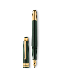 Montblanc's Meisterstück Classique Green Fountain Pen The Origin Collection has engraving on the barrel and cap.