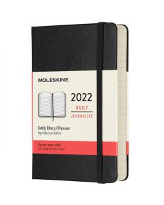 This Black 2022 12-Month Hard Cover Pocket Daily Planner has been designed by Moleskine. 