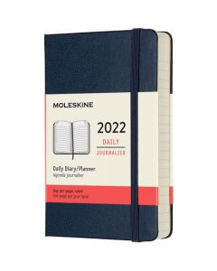 This Sapphire Blue 2022 12-Month Hard Cover Pocket Daily Planner has been created by Moleskine. 