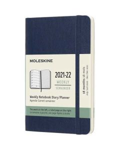 This is the Moleskine Sapphire Blue 2021-2022 18-Month Soft Cover Pocket Weekly Planner.