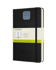 This Moleskine notebook is made with a smooth black leather.