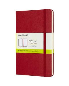 This Moleskine Classic notebook is made from a red leather material.