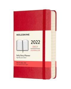 This Scarlet Red 2022 12-Month Hard Cover Pocket Daily Planner has been designed by Moleskine. 