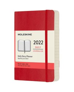 This Scarlet Red 2022 12-Month Soft Cover Pocket Daily Planner has been designed by Moleskine. 