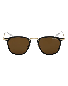 Black & Gold Round Sunglasses, Brown Tinted