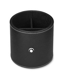 Round 3 Compartment Black Leather Pen Holder