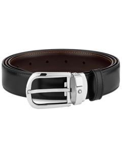 Montblanc Classic Line reversible belt coiled view to represent size and portability.