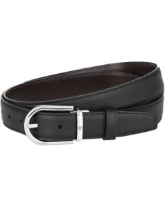 This is the Montblanc Polished Palladium Reversible Black/Brown Horseshoe Pin Buckle Business Line Belt.