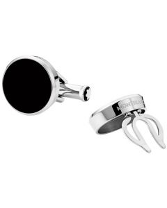 Montblanc stainless steel cufflinks & button covers with a black onyx inlay.