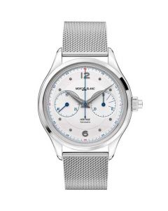 This is the Montblanc Heritage Monopusher Silver Steel Chronograph Watch. 