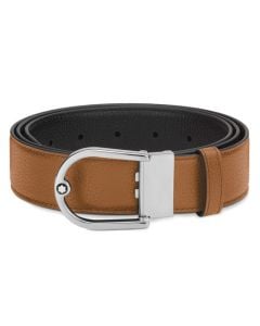 Reversible Caramel Leather Belt with Horsheshoe Pin Buckle