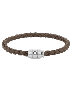 Montblanc's Mastic Woven Leather Bracelet Steel 3 Rings has the snowcap emblem and Montblanc brand name on the fastening.