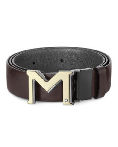 'M' Pin Buckle Brown & Grey Reversible Leather Belt by Montblanc