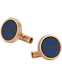 Full view of the Montblanc Kind of Blue cufflinks in honour of Miles Davis, with red gold accents.