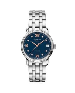 This Stainless Steel Blue Automatic Date Tradition Watch is designed by Montblanc. 