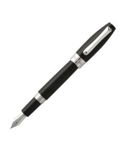 Montegrappa Fortuna Fountain Pen in Black with Rhodium Trim.