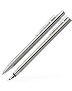 The Faber Castell Neo Slim Shiny Finish Steel Ballpoint and Fountain Pen Set 