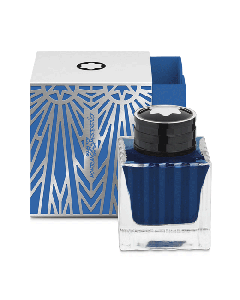 Montblanc's Meisterstück The Origin Blue 50 ml Ink Bottle has bespoke packaging that is inspired by the Art Deco era.