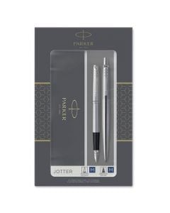 Parker's Jotter Stainless Steel Ballpoint & Fountain Pen Set will be presented inside its own packaging.