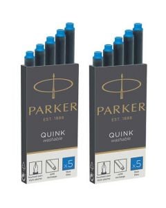 Parker Washable Blue Quink Long Ink Cartridges 2 x Pack of 5.