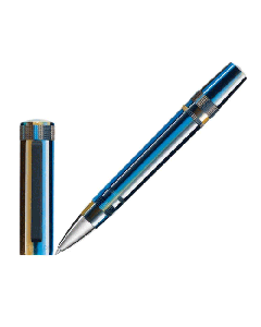 This TIBALDI Perfecta Baiadera Blue Rollerball Pen has a striped blue design with hints of gold, brown and grey.