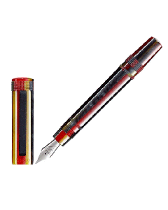 This NEW Perfecta Baiadera Red Fountain Pen by Tibaldi has a pattern of red, yellow and grey down the cap and barrel.