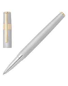 This Hugo Boss Gear Pinstripe Silver & Gold Rollerball Pen can be engraved at the time of purchase, on the clip. 