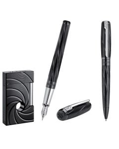 This is the S.T. Dupont Paris Spectre Premium 007 James Bond Black Lighter, Ballpoint & Fountain Pen Set. 
