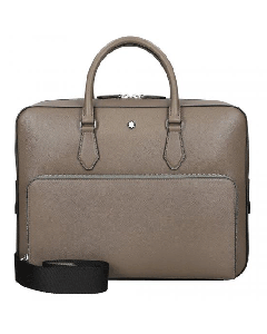 Montblanc's Sartorial Medium Document Case in Mastic Leather has a front zip compartment and the main compartment.