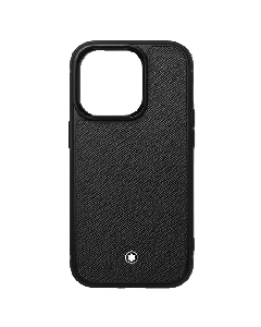 Montblanc's Sartorial iPhone 15 Pro Case Hard Shell Black has a textured Sartorial leather exterior. 