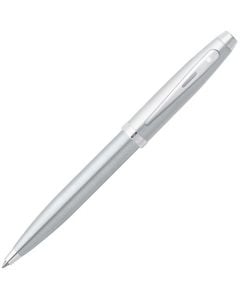 The Sheaffer 100 series ballpoint pen in brushed chrome features Sheaffer's signature cut-out clip.