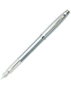 The Sheaffer 100 series fountain pen in brushed chrome features the signature cut-out clip.