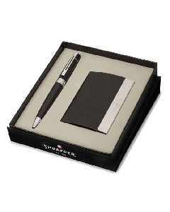 300 Gloss Black Ballpoint Pen & Card Holder Set
