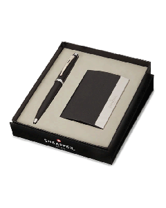 Matte Black 100 Ballpoint Pen & Card Holder Set