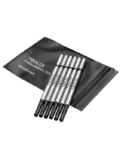 TIBALDI Rollerball Pen Refills Pack of 6 - Black with a black pouch.