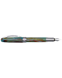 This Visconti Van Gogh Portrait Blue Fountain Pen is made with resin and chrome trims. 