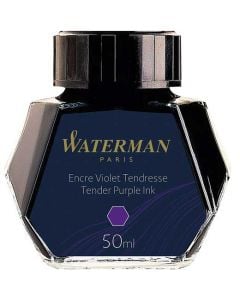 Waterman, 50ml INK BOTTLE Tender Purple Ink for Fountain Pens & Calligraphy. Ideal for refilling a Waterman cartridge converter. Stored in a thick glass bottle and presented inside a standard box.