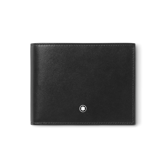 Montblanc's Meisterstück Black Leather Wallet, 12CC has the snowcap emblem on the front that is placed by hand and is palladium-plated.
