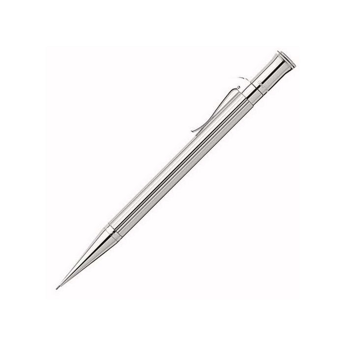 The Graf von Faber-Castell, Classic Sterling Silver Propelling Pencil features a stunning, ridged design along the barrel, a spring-loaded storage clip, a hidden eraser and signature engraving