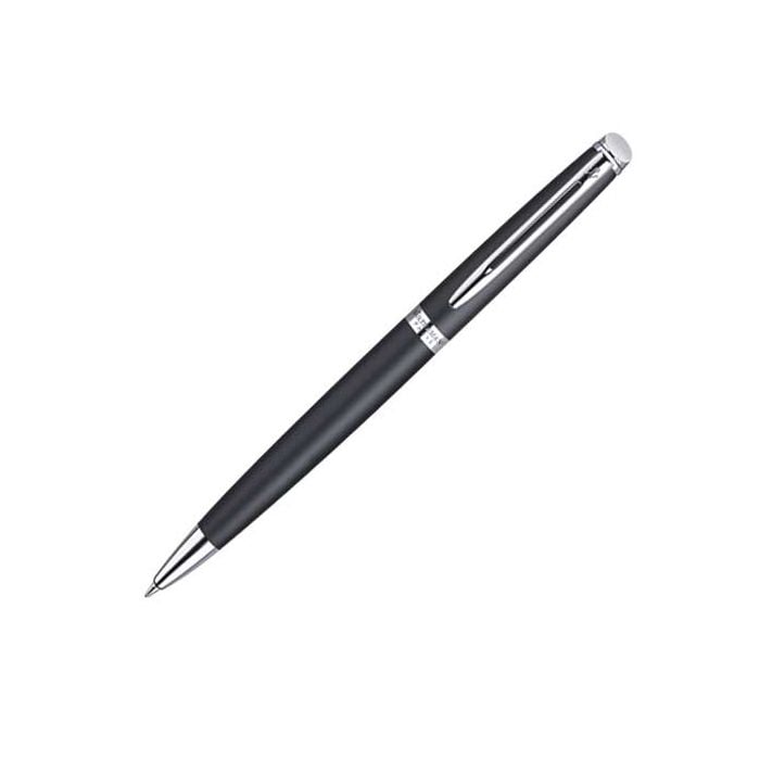 Waterman, Hemisphere, Matt Black & Chrome Trim Ball Pen. Featuring a Medium Nib. Signature engraving and twist mechanism on high polished chrome fittings. Perfectly smooth hold and design for everyday use.
