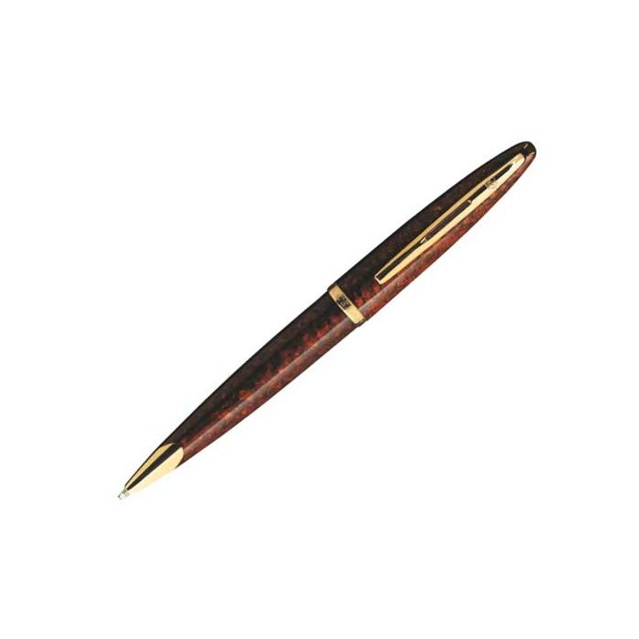 Waterman, Carene Amber Lacquer with Gold Trim Ballpoint Pen with medium width nib. A twist release mechanism enables you to change the inner cartridge with ease.
