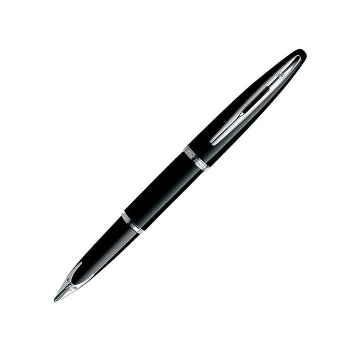 The Carene Black Lacquer & Chrome Plated Fountain Pen by Waterman. Featuring authentic brand signature engravings and embossed with the brand logo.
