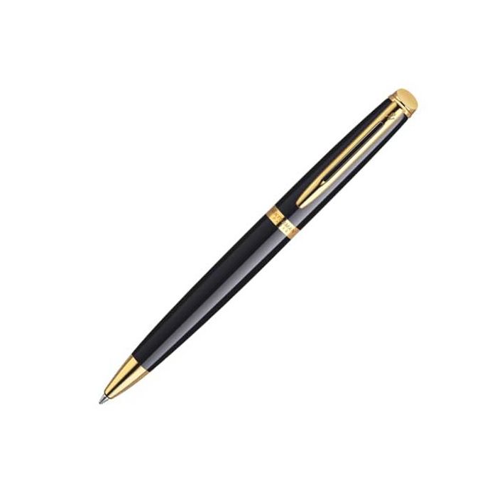 The Waterman Hemisphere Black Lacquer & Gold Trim Ballpoint. Engraved with the Waterman signature around the mid-band and embossed 