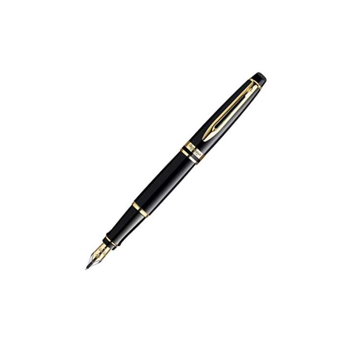 Waterman, Expert, Black & Gold Trim Fountain Pen with medium line width nib for everyday use and style.